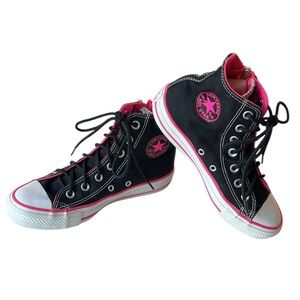 Converse Chuck Taylor All Star Black Hot Pink Lace & Zip Up Hi Tops Unisex W6/M4